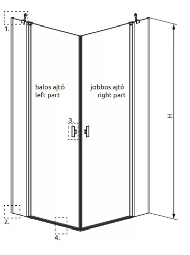 Zuhanykabin, Radaway Nes Black KDD II szögletes fekete zuhanykabin 100x90 átlátszó