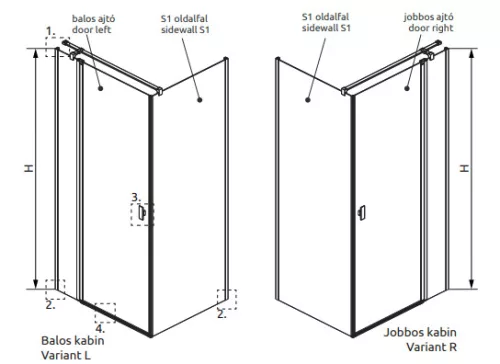Zuhanykabin, Radaway Nes KDJ II szögletes zuhanykabin 110x75 átlátszó jobbos