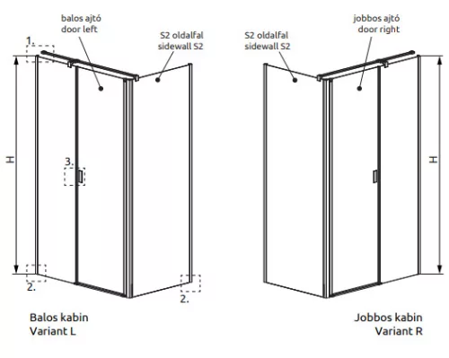 Zuhanykabin, Radaway Nes KDS II szögletes zuhanykabin 110x75 átlátszó jobbos