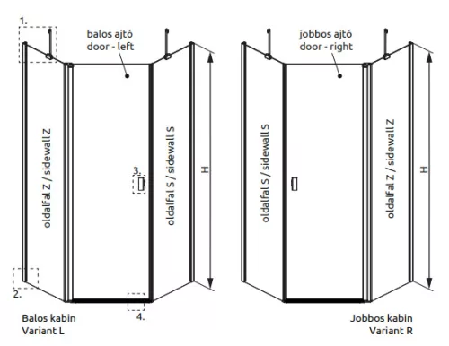 Zuhanykabin, Radaway Nes PTJ 80x90B átlátszó, balos, ajtó a rövidebb oldalon