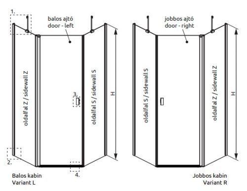 Zuhanykabin, Radaway Nes PTJ 80×100J átlátszó, jobbos, ajtó a rövidebb oldalon