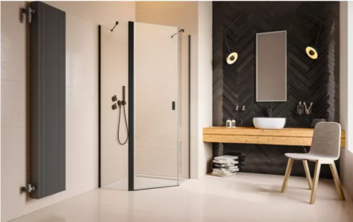 Zuhanykabin, Radaway Nes Black PTJ fekete 90x80J átlátszó, jobbos, ajtó a hosszabb oldalon