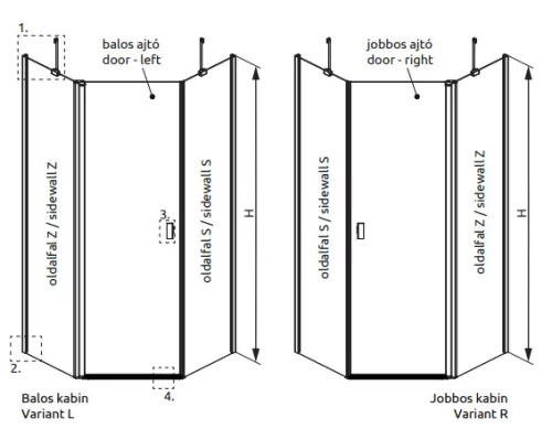 Zuhanykabin, Radaway Nes Black PTJ fekete 100x90J átlátszó, jobbos, ajtó a hosszabb oldalon