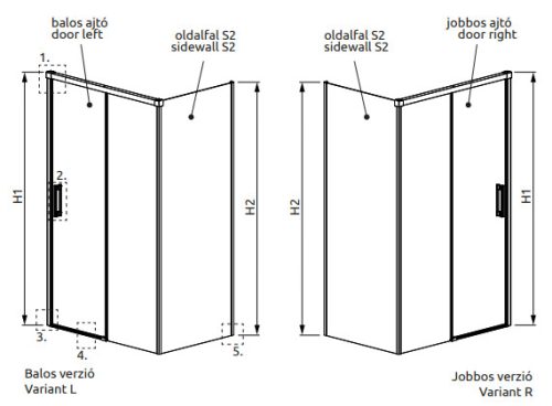 Zuhanykabin, Radaway Idea Black KDS szögletes fekete zuhanykabin 110x80 átlátszó balos