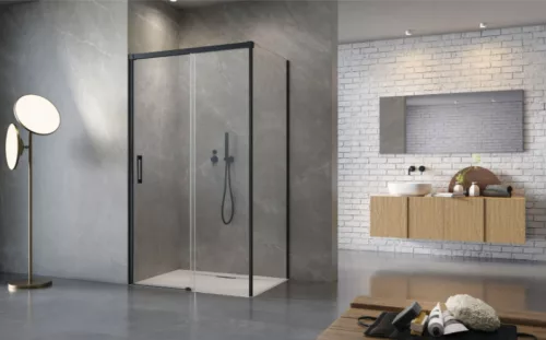 Zuhanykabin, Radaway Idea Black KDS szögletes fekete zuhanykabin 120x80 átlátszó jobbos