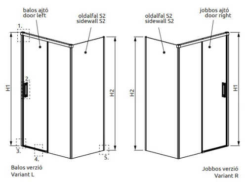 Zuhanykabin, Radaway Idea Black KDS szögletes fekete zuhanykabin 140x100 átlátszó balos