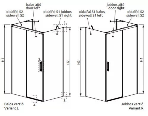 Zuhanykabin, Radaway Idea Black KDJ+S szögletes fekete zuhanykabin 130x120 átlátszó jobbos