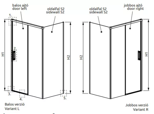 Zuhanykabin, Radaway Idea KDS szögletes zuhanykabin 150x100 átlátszó jobbos