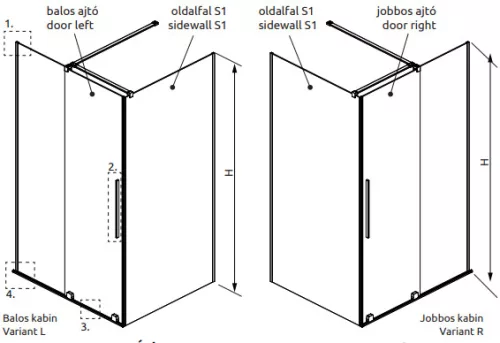 Zuhanykabin, Radaway Furo Black KDJ szögletes fekete zuhanykabin 90x75 átlátszó balos