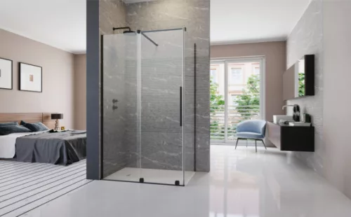 Zuhanykabin, Radaway Furo Black KDJ szögletes fekete zuhanykabin 120x75 átlátszó jobbos