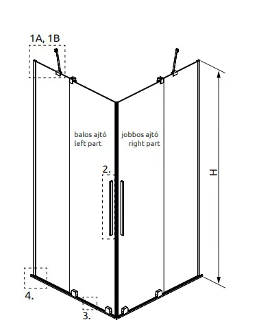 Zuhanykabin, Radaway Furo Black KDD szögletes fekete zuhanykabin 80x110 átlátszó