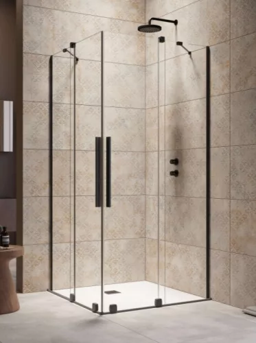 Zuhanykabin, Radaway Furo Black KDD szögletes fekete zuhanykabin 120x100 átlátszó