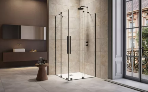 Zuhanykabin, Radaway Furo Black KDD szögletes fekete zuhanykabin 120x100 átlátszó