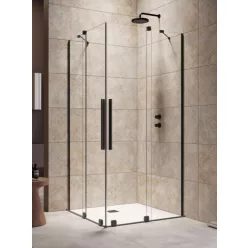   Zuhanykabin, Radaway Furo Black KDD szögletes fekete zuhanykabin 120x110 átlátszó