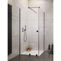   Zuhanykabin, Radaway Furo Black KDJ RH szögletes fekete zuhanykabin 90x75 átlátszó jobbos