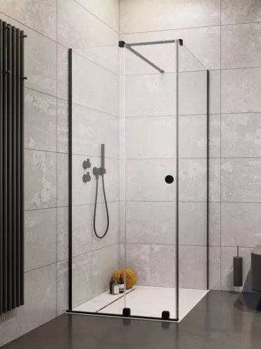 Zuhanykabin, Radaway Furo Black KDJ RH szögletes fekete zuhanykabin 90x75 átlátszó jobbos