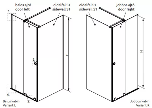 Zuhanykabin, Radaway Furo Black KDJ RH szögletes fekete zuhanykabin 90x75 átlátszó jobbos