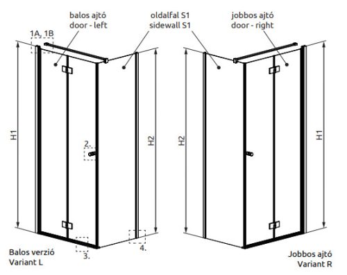 Zuhanykabin, Radaway Essenza KDJ-B szögletes zuhanykabin 80x100 átlátszó jobbos