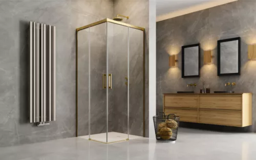 Zuhanykabin, Radaway Idea Gold KDD szögletes arany zuhanykabin 100x100 átlátszó
