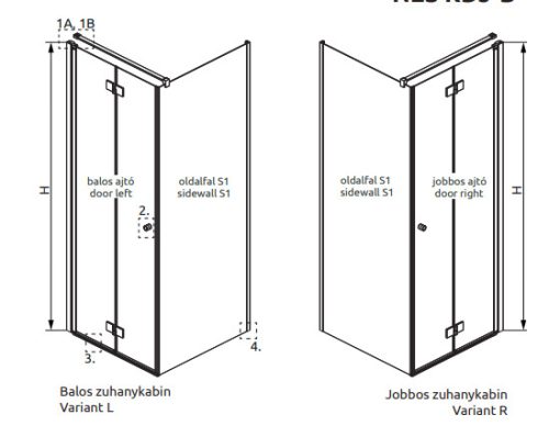 Zuhanykabin, Radaway Nes KDJ-B szögletes zuhanykabin 80x90 átlátszó jobbos