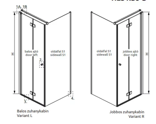 Zuhanykabin, Radaway Nes KDJ-B szögletes zuhanykabin 90x75 átlátszó jobbos