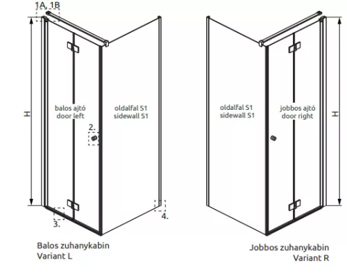 Zuhanykabin, Radaway Nes Black KDJ-B szögletes fekete zuhanykabin 80x90 átlátszó balos