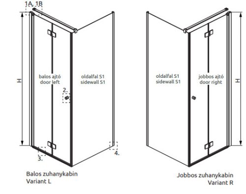 Zuhanykabin, Radaway Nes Black KDJ-B szögletes fekete zuhanykabin 90x100 átlátszó jobbos