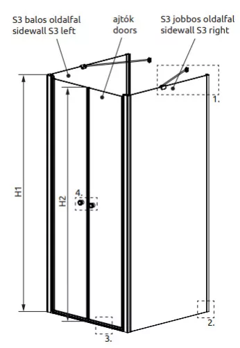 Zuhanykabin, Radaway Eos DWD+2S II szögletes zuhanykabin 120x70 átlátszó