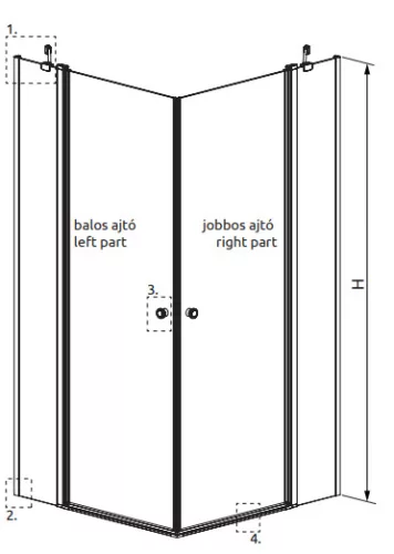 Zuhanykabin, Radaway Eos KDD II szögletes zuhanykabin 100x80 átlátszó