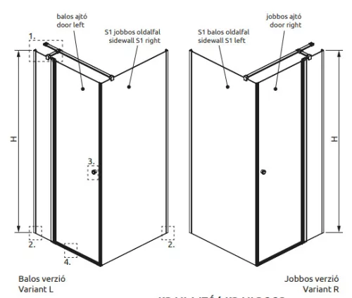 Zuhanykabin, Radaway Eos KDJ II szögletes zuhanykabin 100x90 átlátszó balos