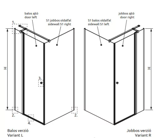 Zuhanykabin, Radaway Eos KDJ II szögletes zuhanykabin 100x90 átlátszó balos