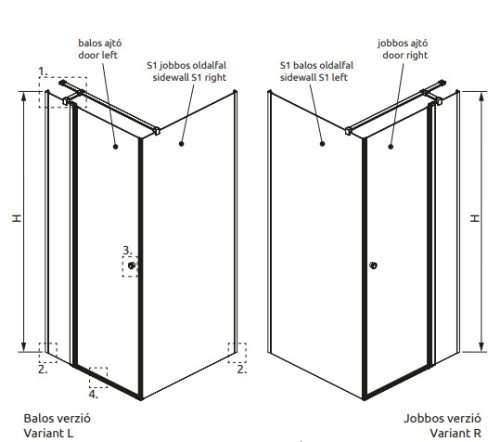 Zuhanykabin, Radaway Eos KDJ II szögletes zuhanykabin 100x100 átlátszó balos