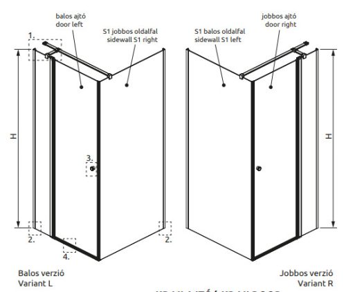 Zuhanykabin, Radaway Eos KDJ II szögletes zuhanykabin 100x100 átlátszó balos
