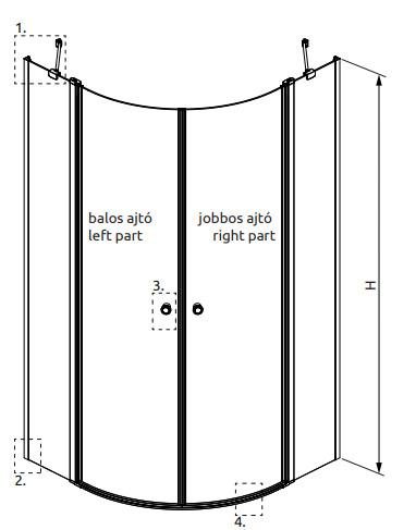 Zuhanykabin, Radaway Eos PDD II íves zuhanykabin 100x90 átlátszó