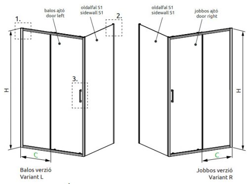 Zuhanykabin, Radaway Premium Pro Black KDJ szögletes fekete zuhanykabin 110x80 átlátszó jobbos