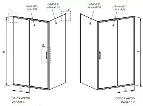Zuhanykabin, Radaway Premium Pro Black KDJ szögletes fekete zuhanykabin 110x100 átlátszó balos