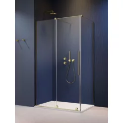   Zuhanykabin, Radaway Furo Brushed Gold KDJ szögletes zuhanykabin 110x100 balos átlátszó