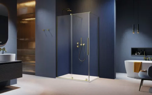 Zuhanykabin, Radaway Furo Brushed Gold KDJ szögletes zuhanykabin 150x90 balos átlátszó