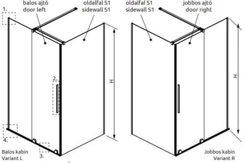 Zuhanykabin, Radaway Furo Brushed Gold KDJ szögletes zuhanykabin 160x110 balos átlátszó