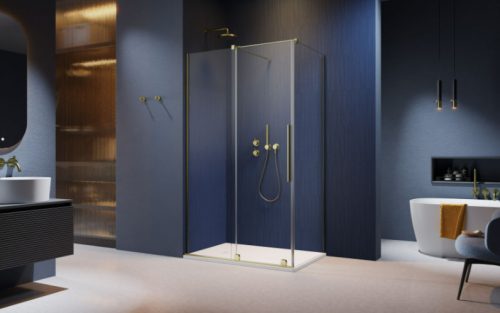 Zuhanykabin, Radaway Furo Brushed Gold KDJ szögletes zuhanykabin 160x110 balos átlátszó