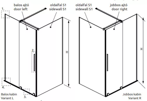 Zuhanykabin, Radaway Furo Brushed Nickel KDJ szögletes zuhanykabin 150x120 átlátszó jobbos