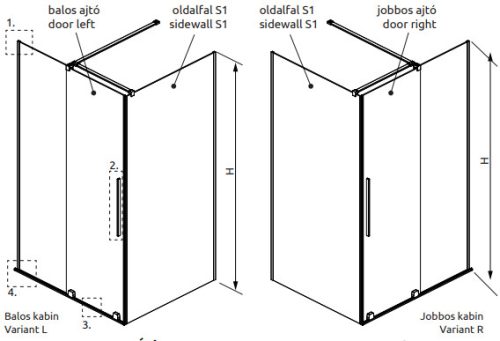 Zuhanykabin, Radaway Furo Brushed Copper KDJ szögletes zuhanykabin 150x80 átlátszó balos