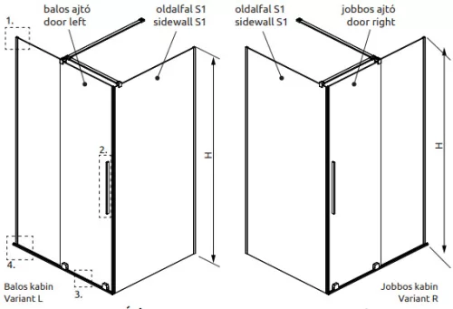 Zuhanykabin, Radaway Furo Brushed Copper KDJ szögletes zuhanykabin 150x100 átlátszó jobbos