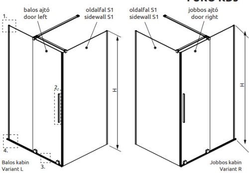 Zuhanykabin, Radaway Furo Brushed GunMetal KDJ szögletes zuhanykabin 150x70 átlátszó jobbos