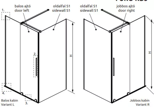 Zuhanykabin, Radaway Furo Brushed GunMetal KDJ szögletes zuhanykabin 160x70 átlátszó jobbos