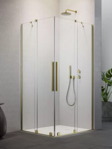 Zuhanykabin, Radaway Furo Brushed Gold KDD szögletes zuhanykabin 80x80 átlátszó
