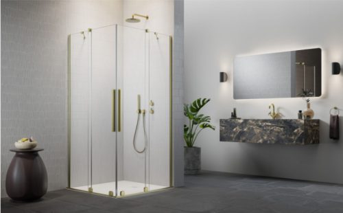 Zuhanykabin, Radaway Furo Brushed Gold KDD szögletes zuhanykabin 90x120 átlátszó