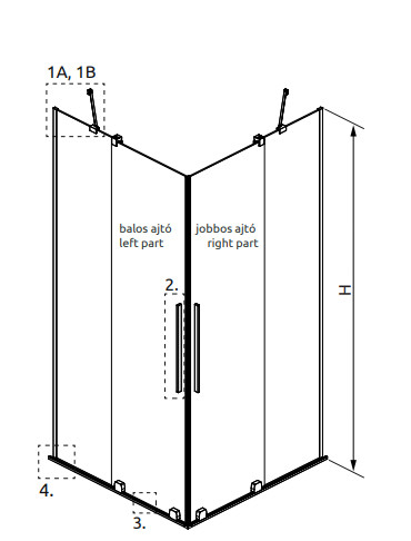 Zuhanykabin, Radaway Furo Brushed Gold KDD szögletes zuhanykabin 110x80 átlátszó