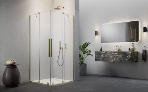 Zuhanykabin, Radaway Furo Brushed Gold KDD szögletes zuhanykabin 120x100 átlátszó