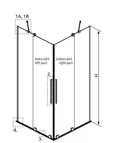 Zuhanykabin, Radaway Furo Brushed Nickel KDD szögletes zuhanykabin 100x120 átlátszó